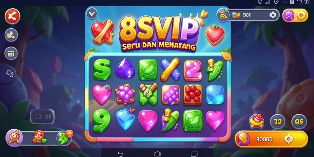 Tampilan gameplay Match-3 yang menarik dan penuh warna.