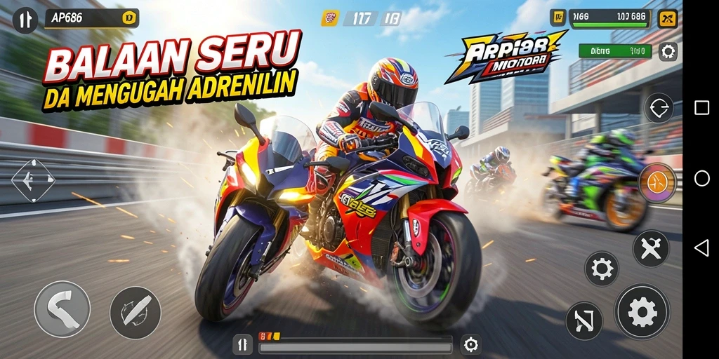 Tampilan aksi balapan motor yang seru dan mendebarkan di AP686.
