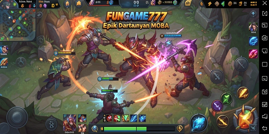 Screenshot gameplay FUNGAME777 yang menampilkan aksi seru pertarungan tim.