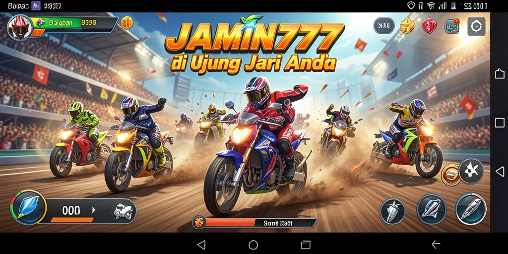 Tampilan gameplay balap menegangkan di JAMIN777, penuh aksi dan kecepatan.