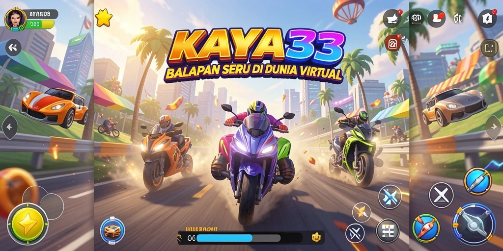 Screenshot gameplay KAYA33 menampilkan balapan seru dengan mobil cepat.