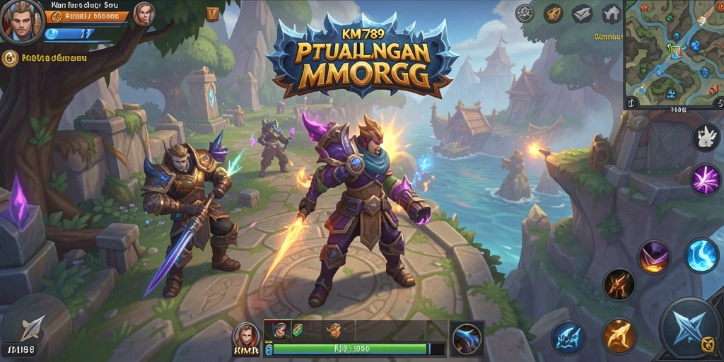 Screenshot utama KM789 menampilkan pertarungan epik di dunia MMORPG.