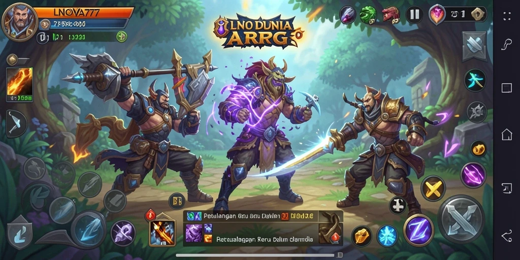 Tampilan gameplay LNOVA777 dengan pertarungan seru dan karakter yang berbeda.