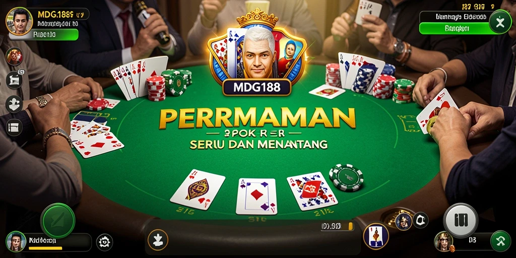 Screenshot gameplay MDG188 menunjukkan suasana Poker yang mendebarkan.