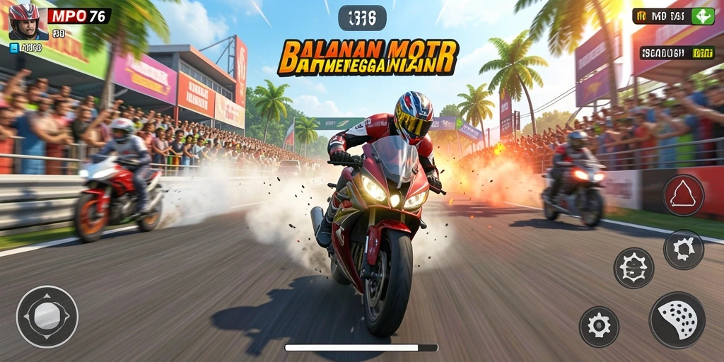 Screenshot utama MPO76 menampilkan aksi balap motor yang mendebarkan dan grafis yang menakjubkan.