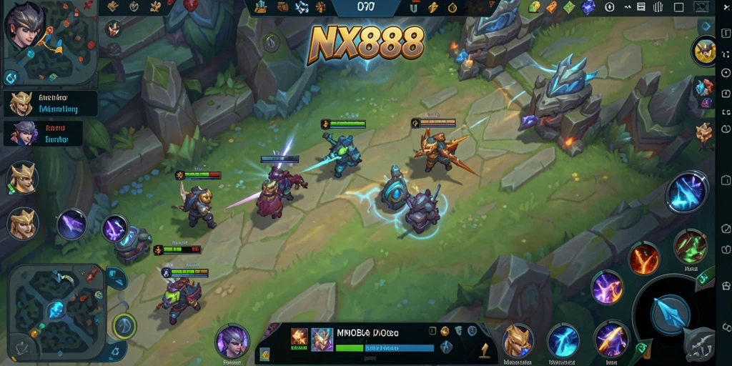 Tampilan gameplay NX888 yang penuh aksi dalam pertempuran MOBA.
