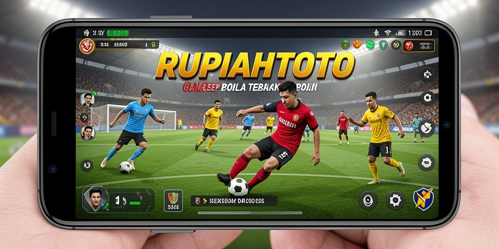 Screenshot utama RUPIAHTOTO menampilkan intense gameplay sepak bola.